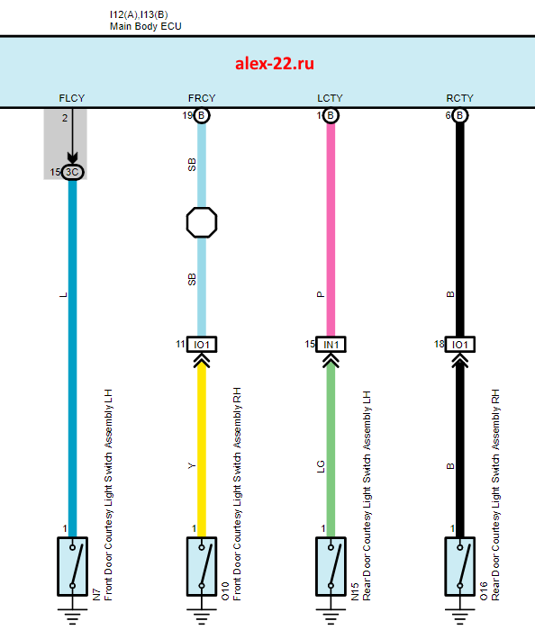 toyota camry XV50, ACV51, ASV51, ASV50, AVV50, GSV50, 2AR-FE, 1AZ-FE, 6AR-FSE, схема концевиков дверей, door sw