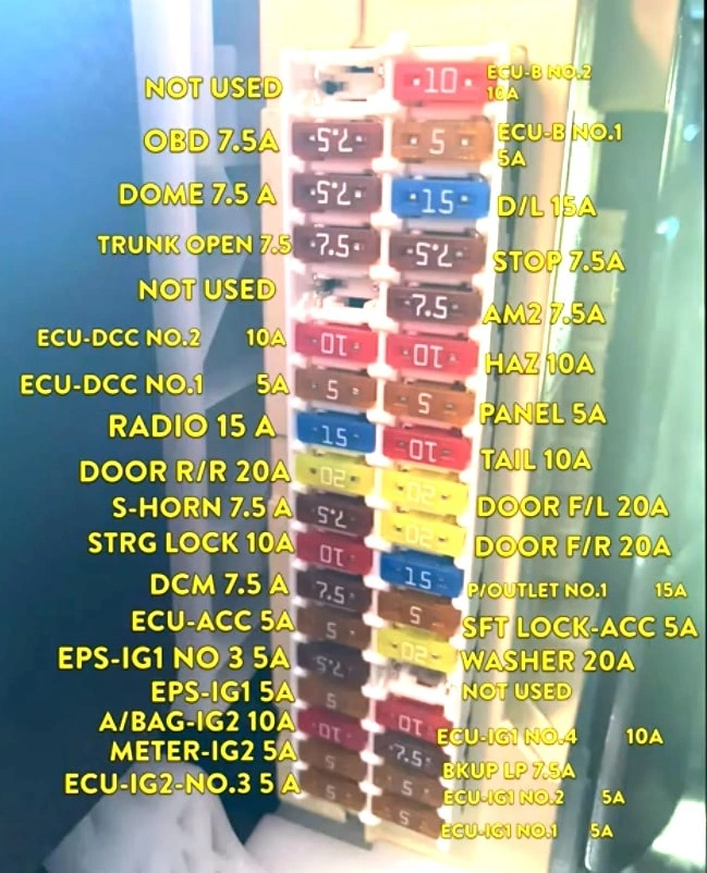 toyota camry 70 fuse block room circuit, схема предохранителей в салоне камри 70