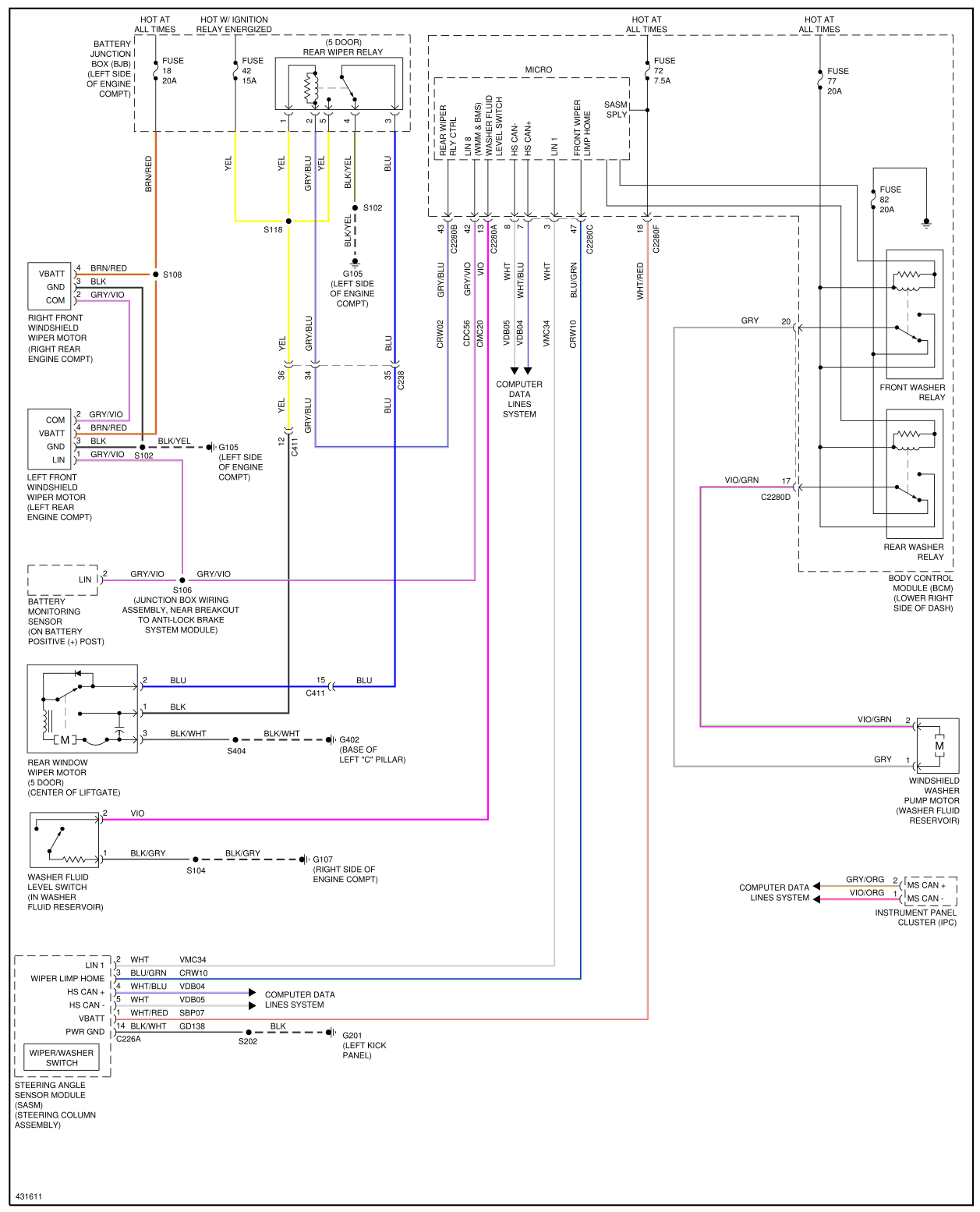 ford focus 3 схема стеклоочистителя и омывателя