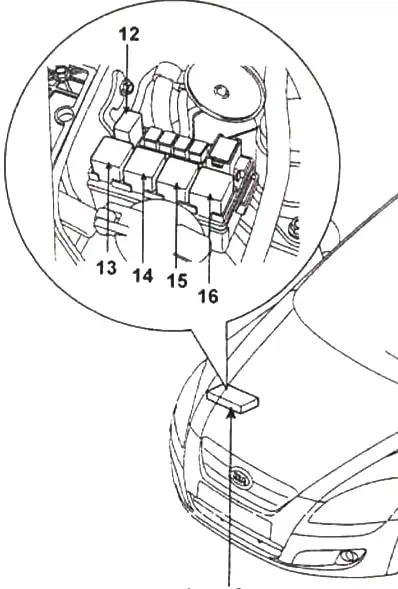 Киа seed 1 поколения, 2006, 2007, 2008, 2009, 2010, 2011, 2012 года выпуска, схема предохранителей под капотом дизель